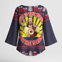 Jesus Is The Reason For The Season Christmas Kimono Sleeve Blouse Funny Xmas Holiday Patterns - Wonder Print Shop