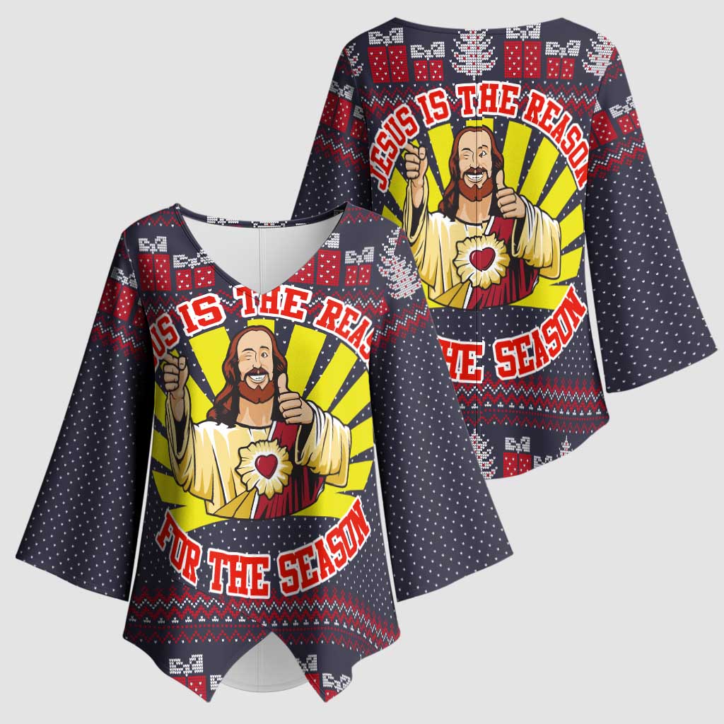 Jesus Is The Reason For The Season Christmas Kimono Sleeve Blouse Funny Xmas Holiday Patterns - Wonder Print Shop