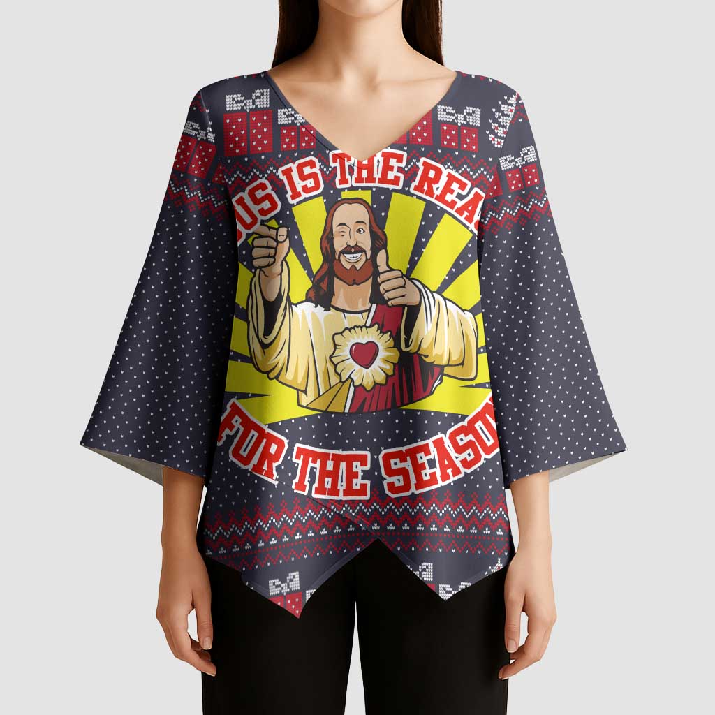 Jesus Is The Reason For The Season Christmas Kimono Sleeve Blouse Funny Xmas Holiday Patterns - Wonder Print Shop
