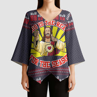 Jesus Is The Reason For The Season Christmas Kimono Sleeve Blouse Funny Xmas Holiday Patterns - Wonder Print Shop