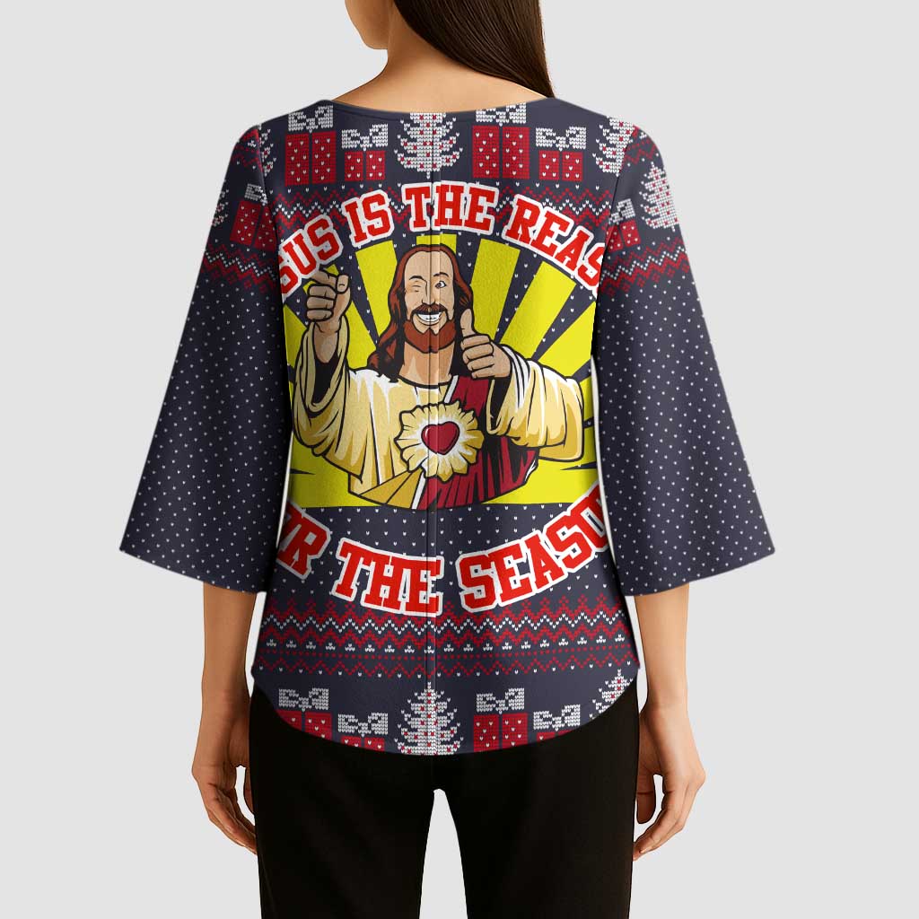 Jesus Is The Reason For The Season Christmas Kimono Sleeve Blouse Funny Xmas Holiday Patterns - Wonder Print Shop