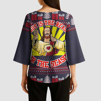 Jesus Is The Reason For The Season Christmas Kimono Sleeve Blouse Funny Xmas Holiday Patterns - Wonder Print Shop
