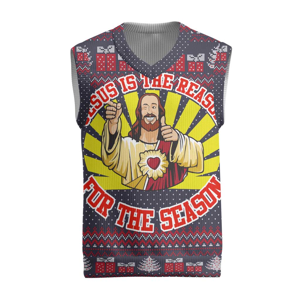 Jesus Is The Reason For The Season Christmas Knitted V-Neck Vest Funny Xmas Holiday Patterns - Wonder Print Shop