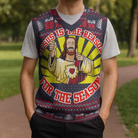 Jesus Is The Reason For The Season Christmas Knitted V-Neck Vest Funny Xmas Holiday Patterns - Wonder Print Shop