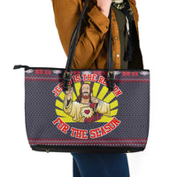 Jesus Is The Reason For The Season Christmas Leather Tote Bag Funny Xmas Holiday Patterns - Wonder Print Shop