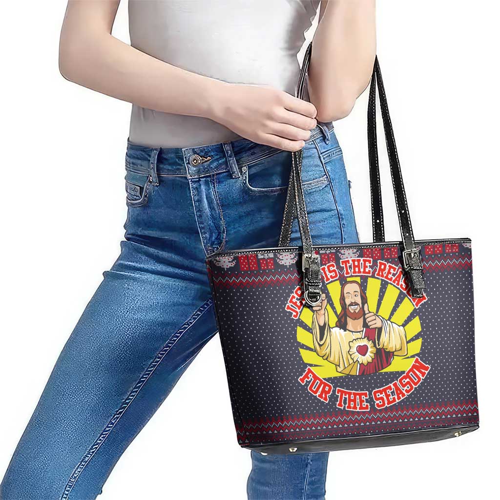 Jesus Is The Reason For The Season Christmas Leather Tote Bag Funny Xmas Holiday Patterns - Wonder Print Shop