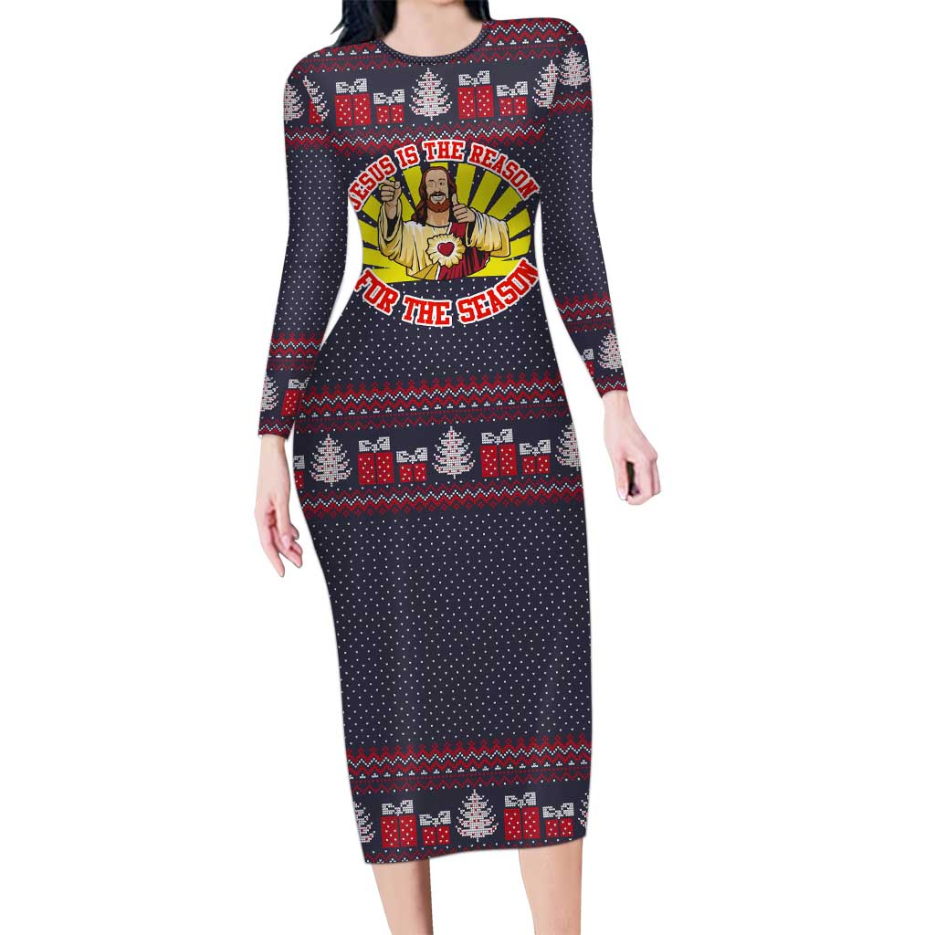 Jesus Is The Reason For The Season Christmas Long Sleeve Bodycon Dress Funny Xmas Holiday Patterns - Wonder Print Shop