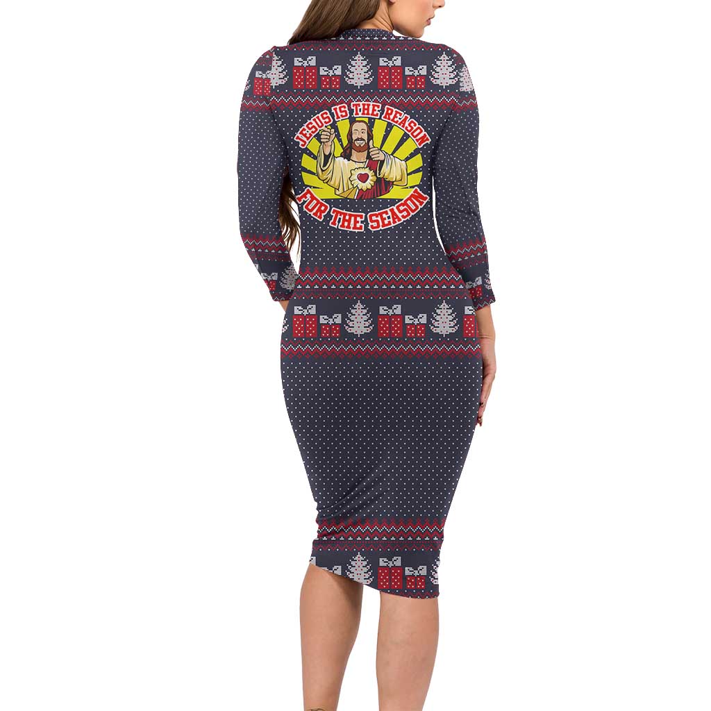 Jesus Is The Reason For The Season Christmas Long Sleeve Bodycon Dress Funny Xmas Holiday Patterns - Wonder Print Shop