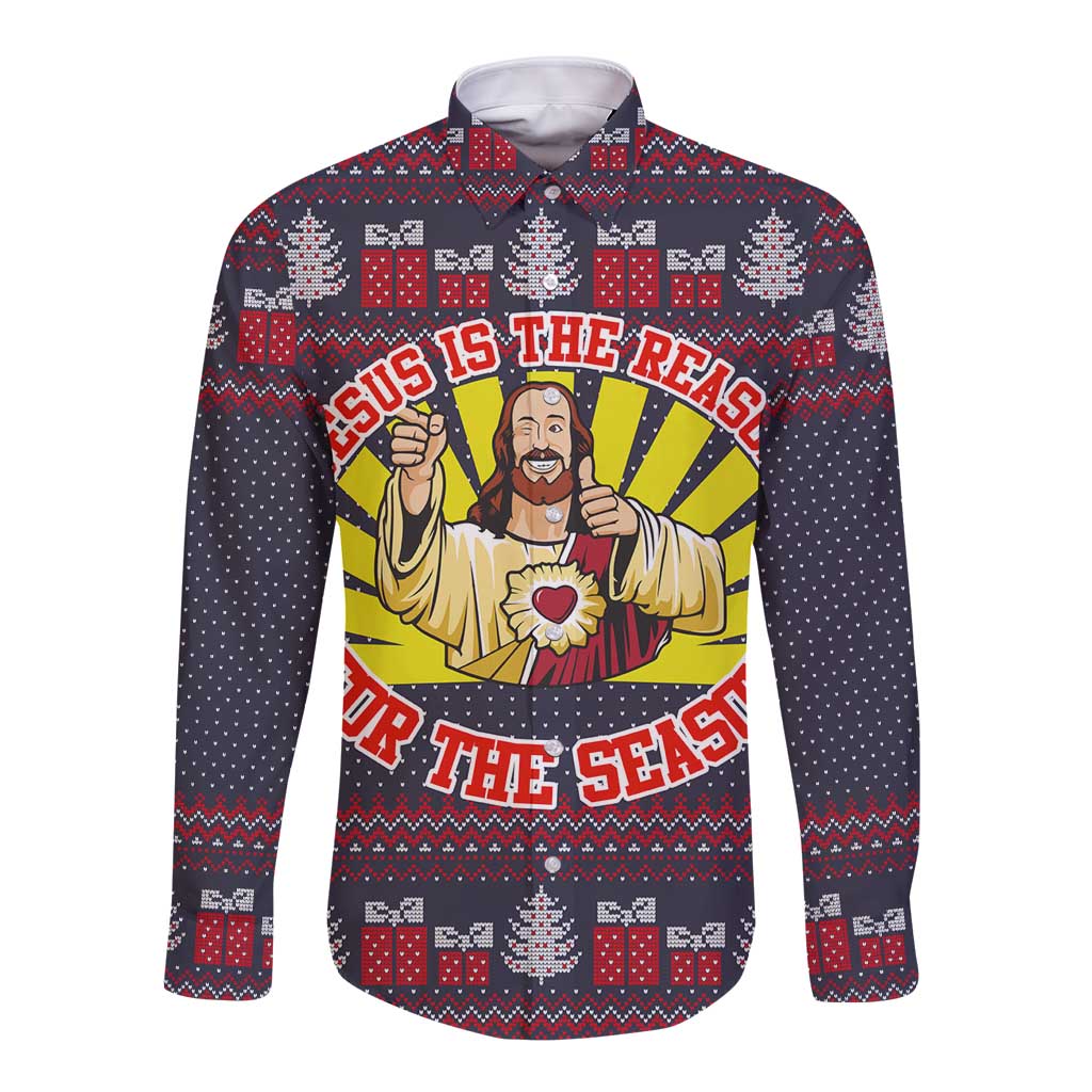 Jesus Is The Reason For The Season Christmas Long Sleeve Button Shirt Funny Xmas Holiday Patterns - Wonder Print Shop