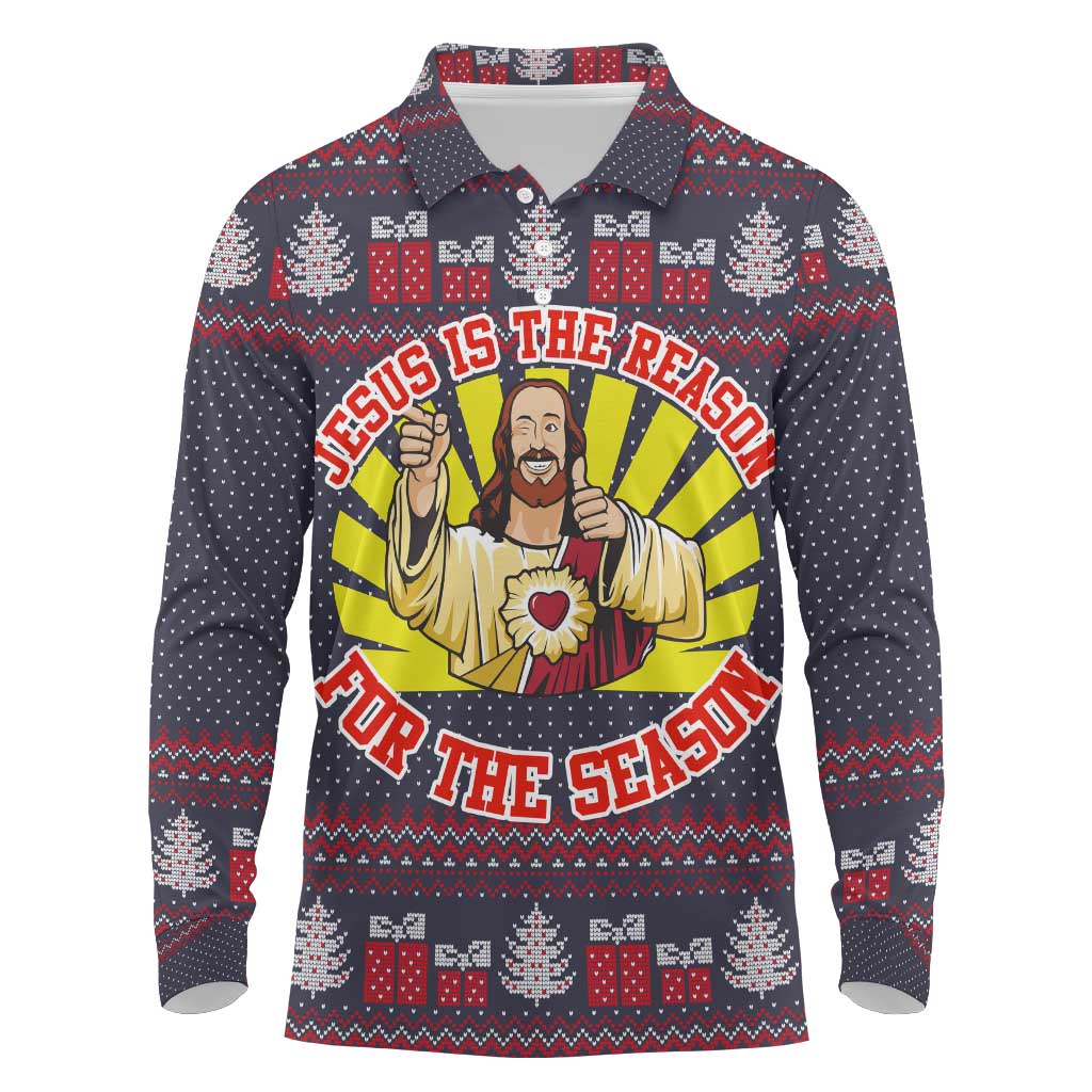 Jesus Is The Reason For The Season Christmas Long Sleeve Polo Shirt Funny Xmas Holiday Patterns - Wonder Print Shop
