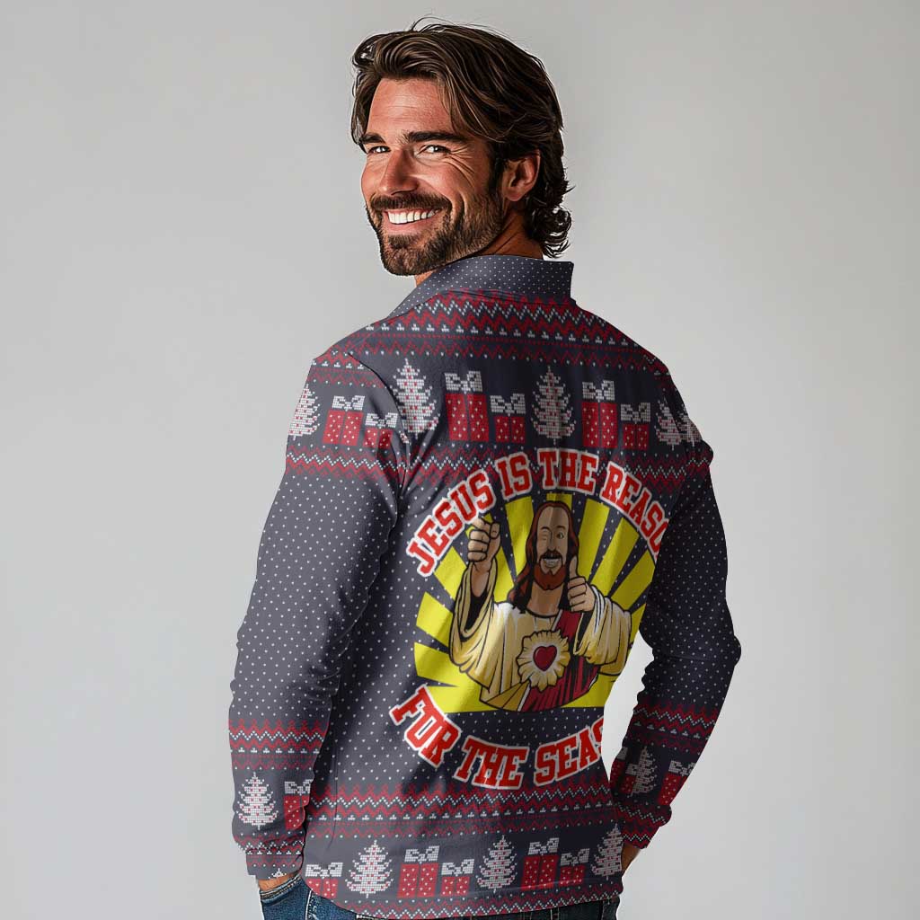 Jesus Is The Reason For The Season Christmas Long Sleeve Polo Shirt Funny Xmas Holiday Patterns - Wonder Print Shop