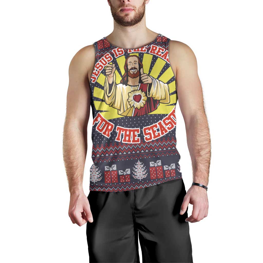 Jesus Is The Reason For The Season Christmas Men Tank Top Funny Xmas Holiday Patterns - Wonder Print Shop