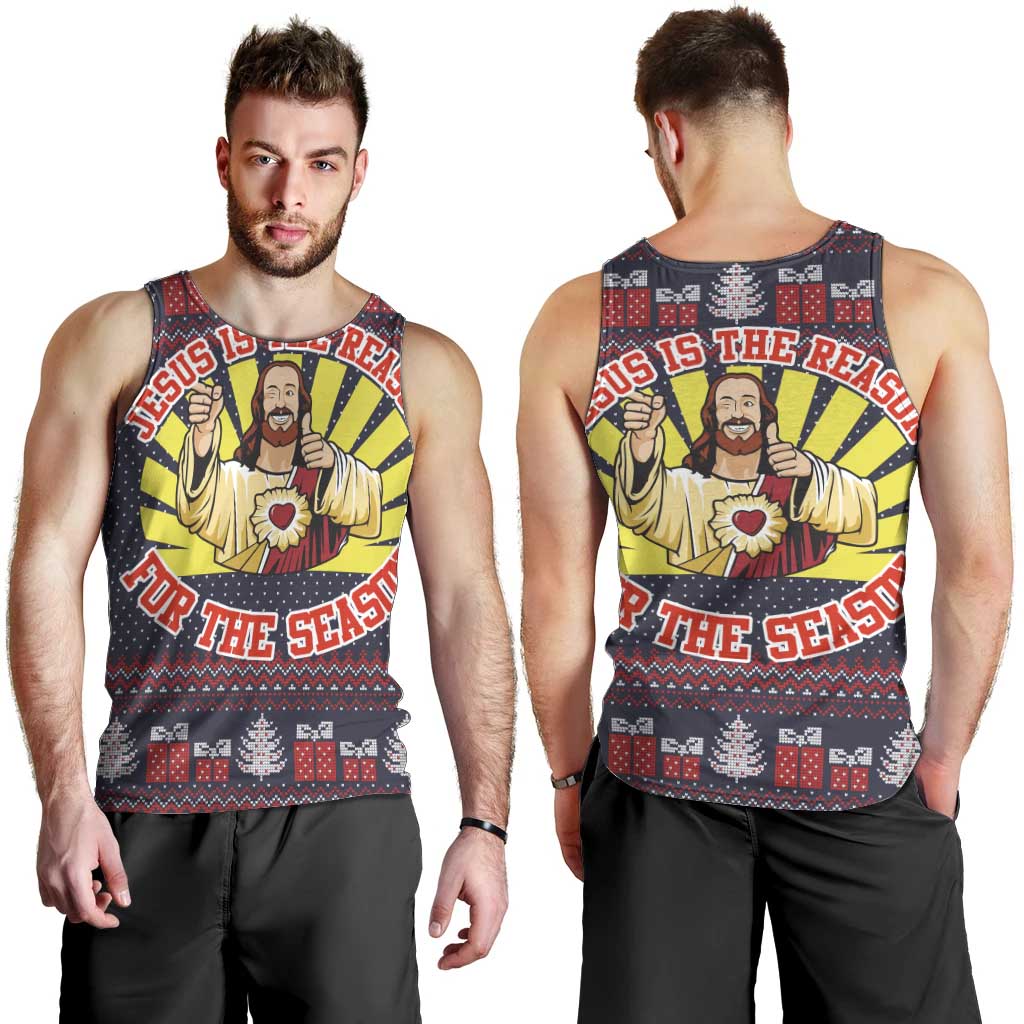 Jesus Is The Reason For The Season Christmas Men Tank Top Funny Xmas Holiday Patterns - Wonder Print Shop