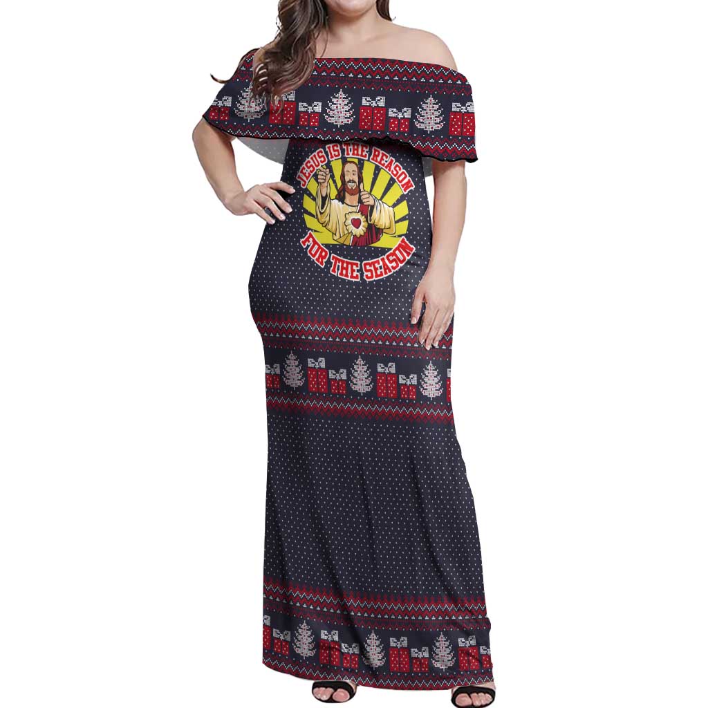 Jesus Is The Reason For The Season Christmas Off Shoulder Maxi Dress Funny Xmas Holiday Patterns - Wonder Print Shop