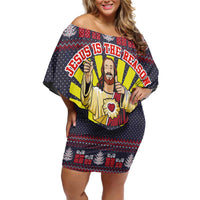 Jesus Is The Reason For The Season Christmas Off Shoulder Short Dress Funny Xmas Holiday Patterns - Wonder Print Shop