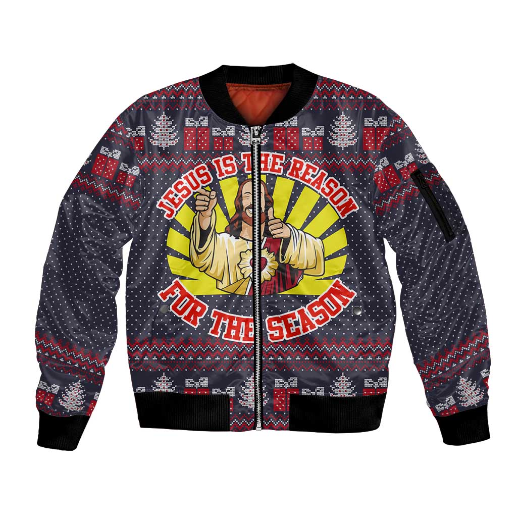 Jesus Is The Reason For The Season Christmas Sleeve Zip Bomber Jacket Funny Xmas Holiday Patterns - Wonder Print Shop