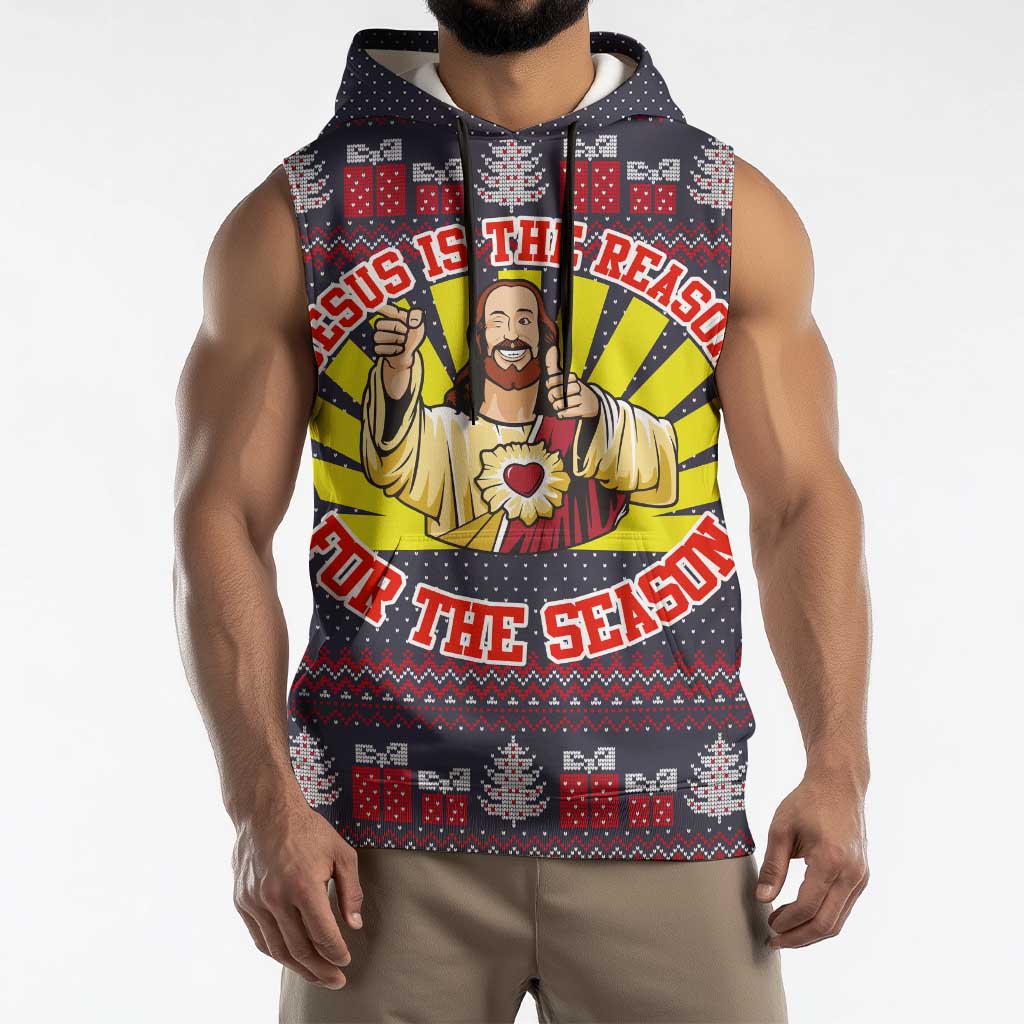 Jesus Is The Reason For The Season Christmas Sleeveless Hoodie Funny Xmas Holiday Patterns - Wonder Print Shop