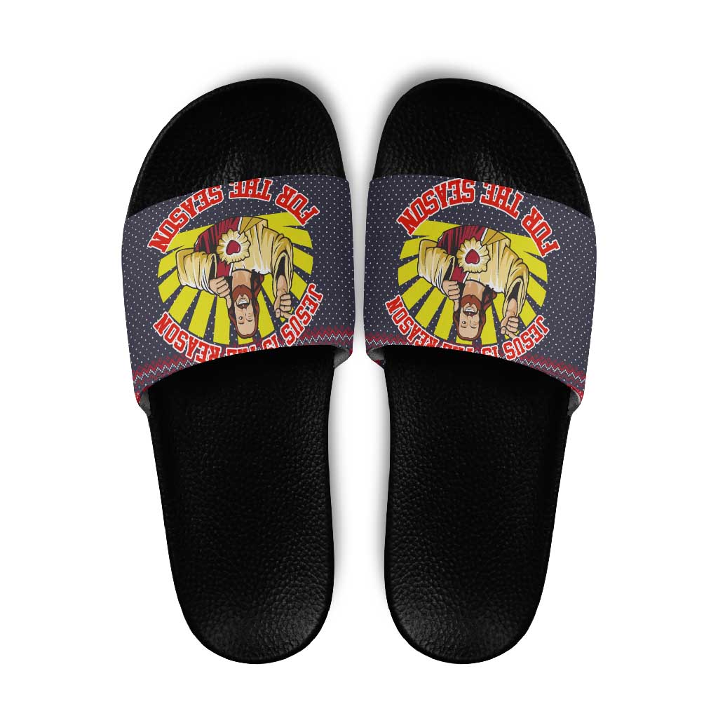 Jesus Is The Reason For The Season Christmas Slide Sandals Funny Xmas Holiday Patterns - Wonder Print Shop