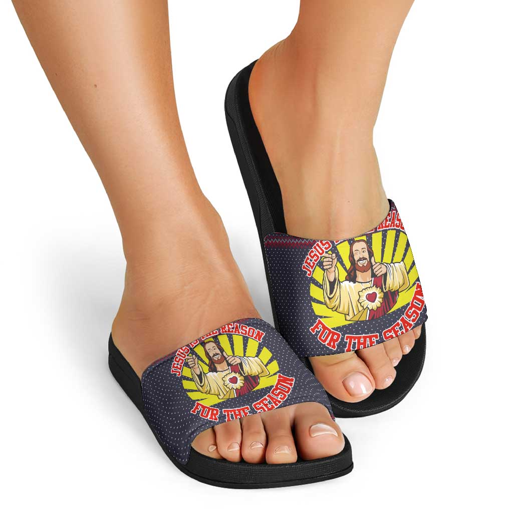Jesus Is The Reason For The Season Christmas Slide Sandals Funny Xmas Holiday Patterns - Wonder Print Shop