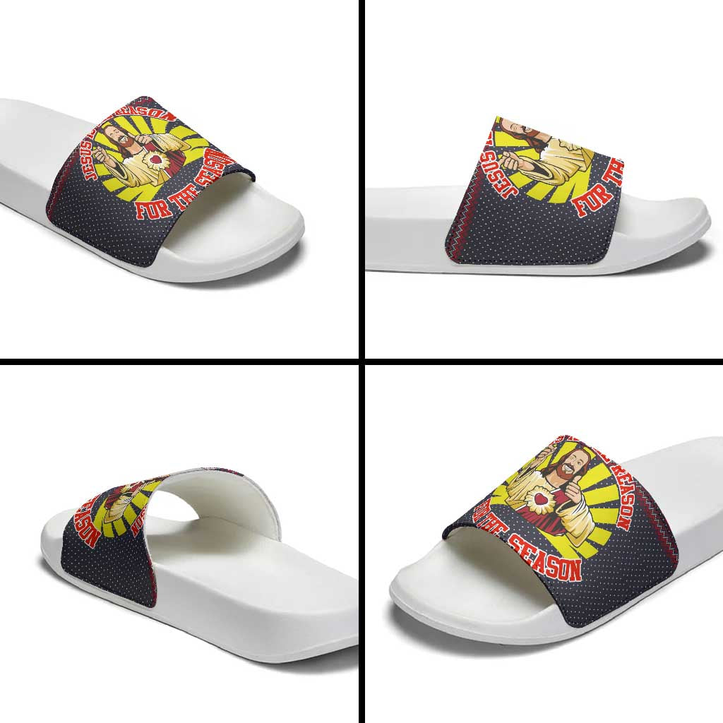 Jesus Is The Reason For The Season Christmas Slide Sandals Funny Xmas Holiday Patterns - Wonder Print Shop