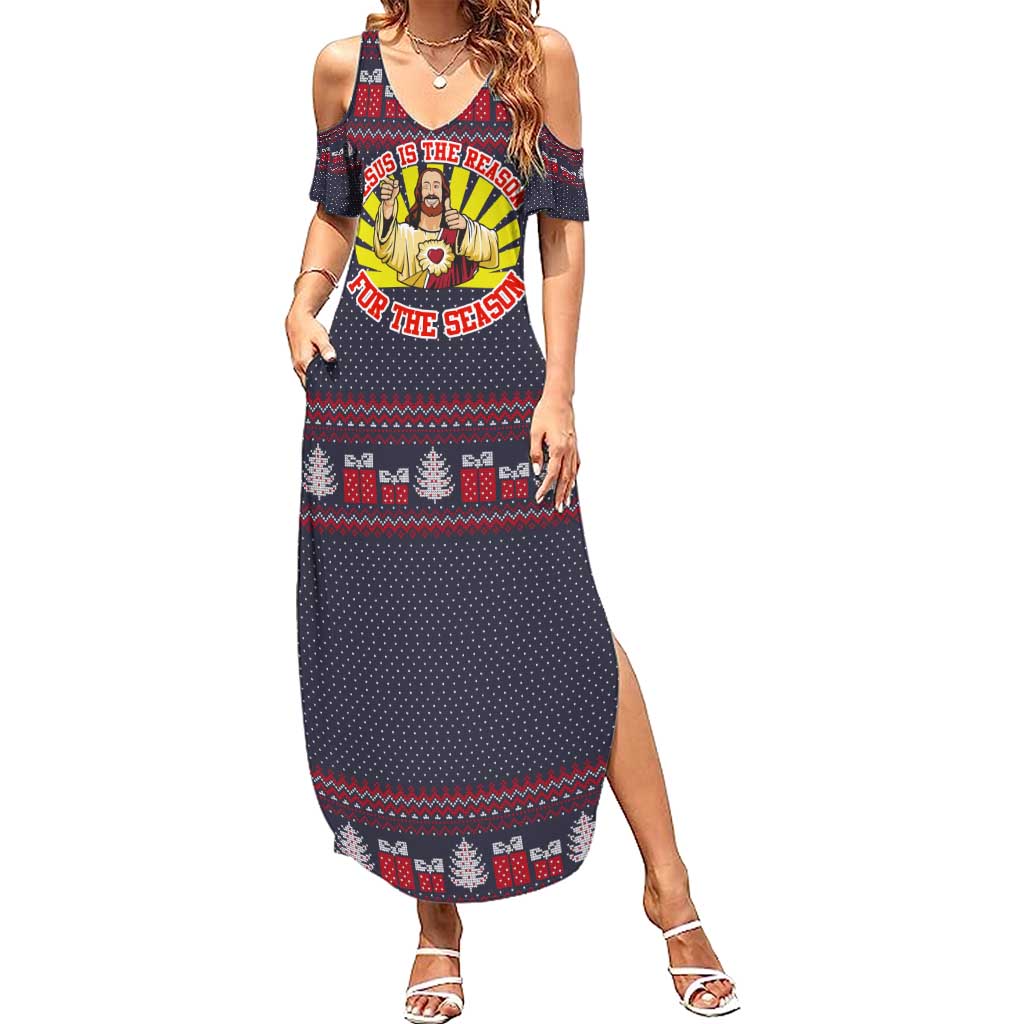 Jesus Is The Reason For The Season Christmas Summer Maxi Dress Funny Xmas Holiday Patterns - Wonder Print Shop