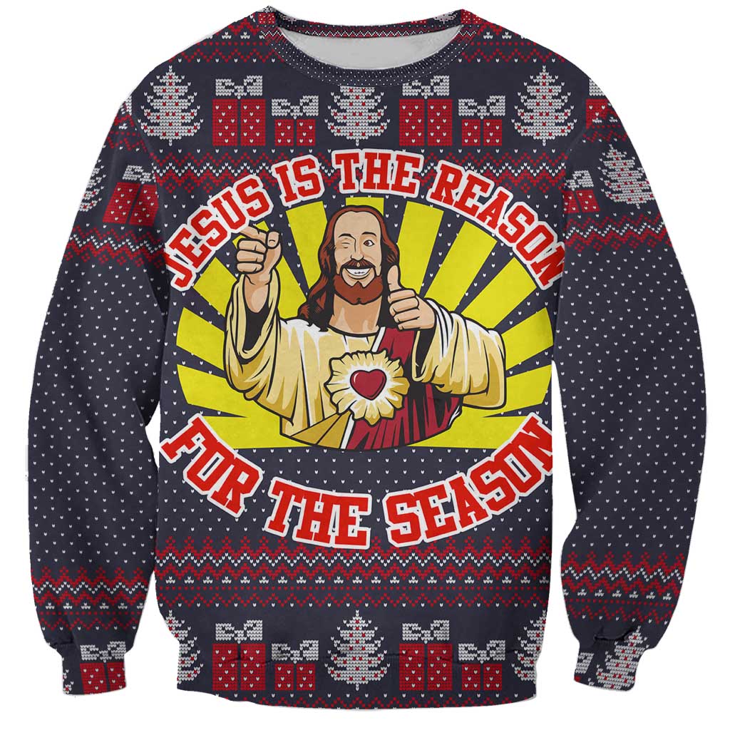 Jesus Is The Reason For The Season Christmas Sweatshirt Funny Xmas Holiday Patterns - Wonder Print Shop