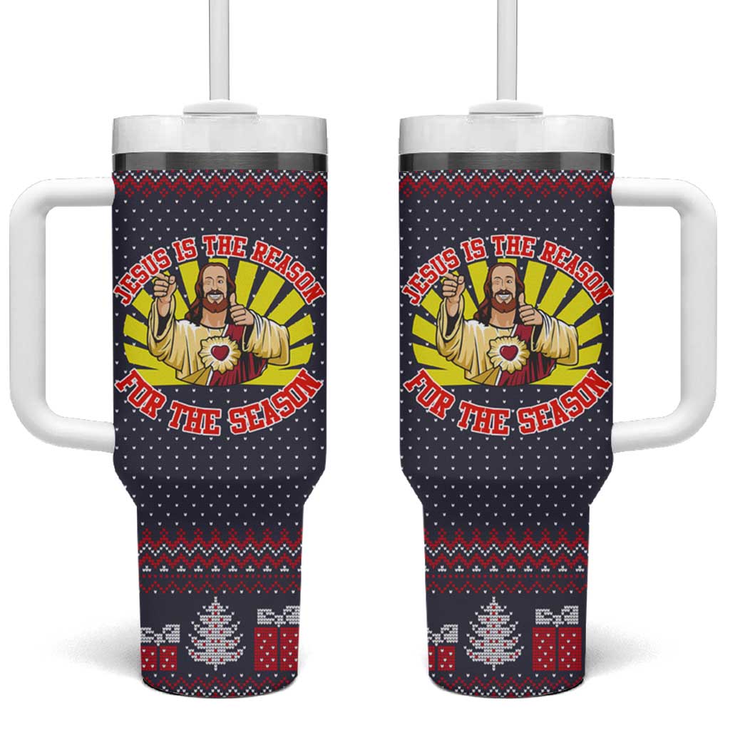 Jesus Is The Reason For The Season Christmas Tumbler With Handle Funny Xmas Holiday Patterns - Wonder Print Shop