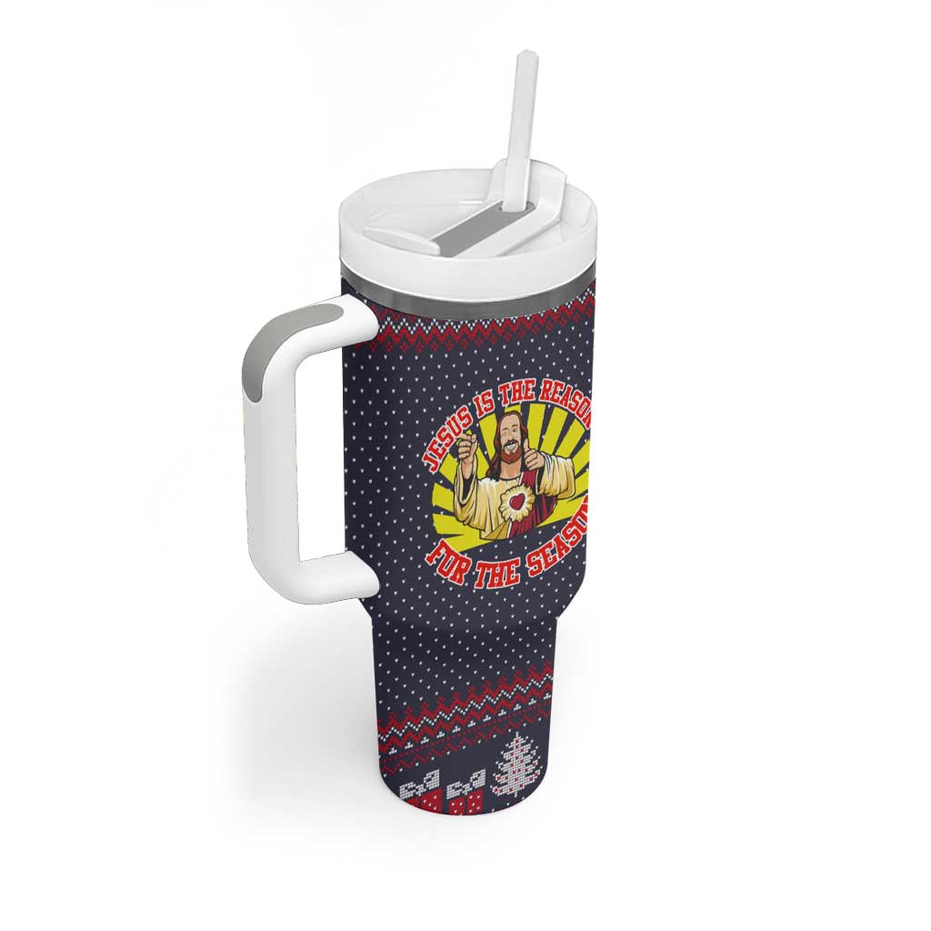 Jesus Is The Reason For The Season Christmas Tumbler With Handle Funny Xmas Holiday Patterns - Wonder Print Shop