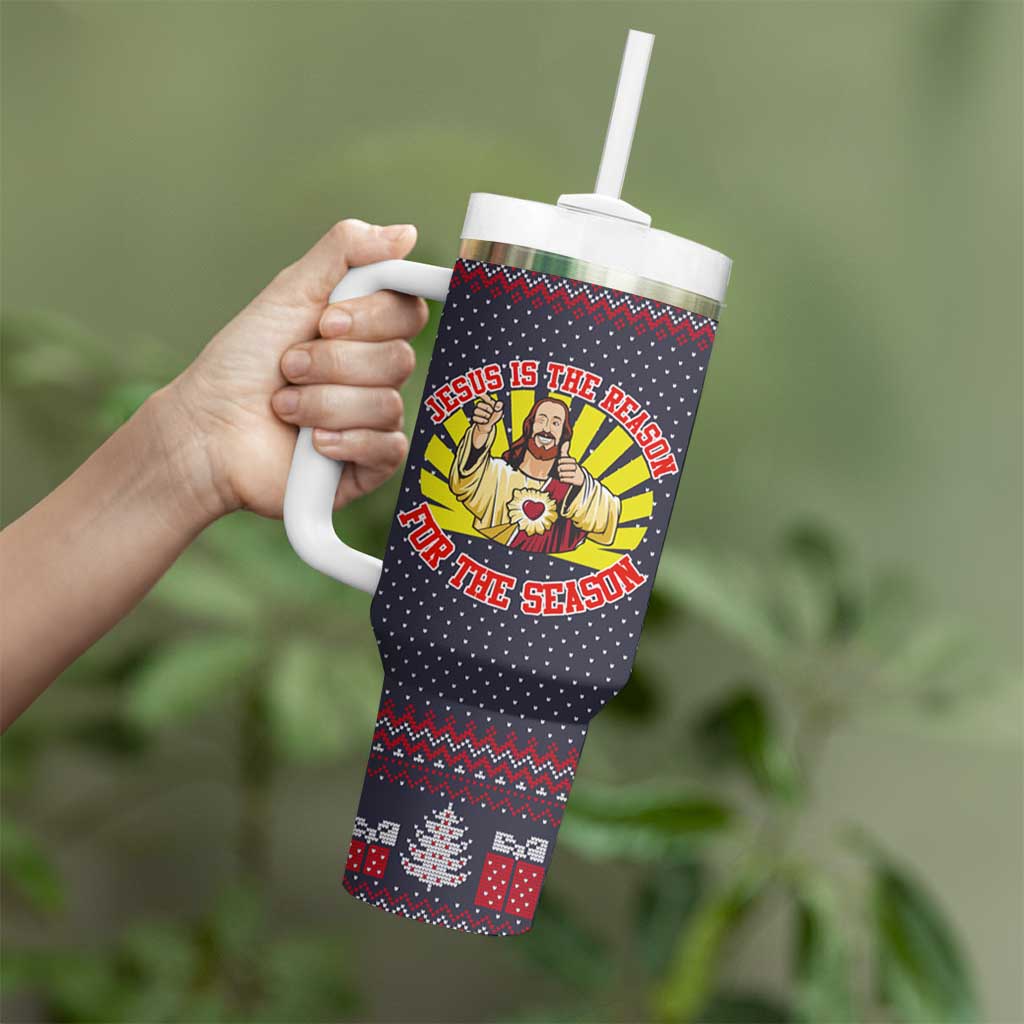 Jesus Is The Reason For The Season Christmas Tumbler With Handle Funny Xmas Holiday Patterns - Wonder Print Shop