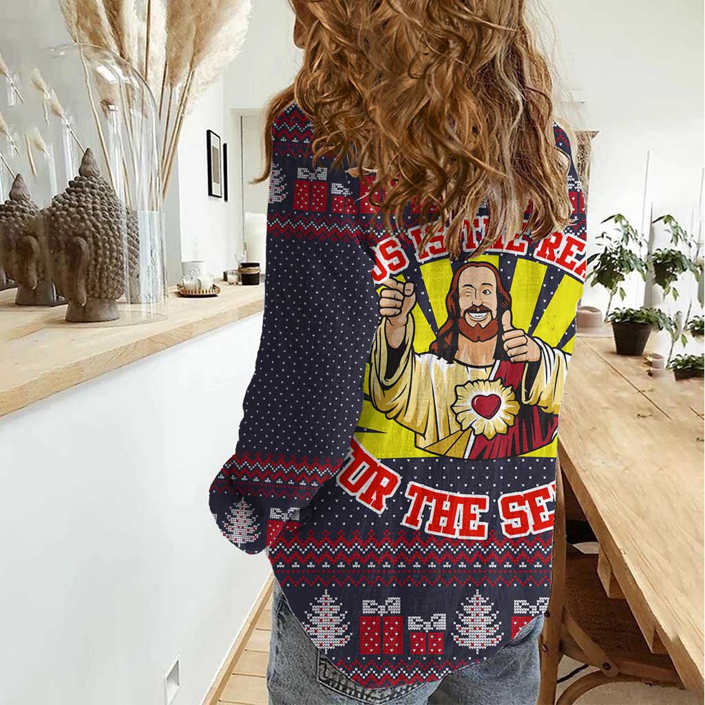 Jesus Is The Reason For The Season Christmas Women Casual Shirt Funny Xmas Holiday Patterns - Wonder Print Shop