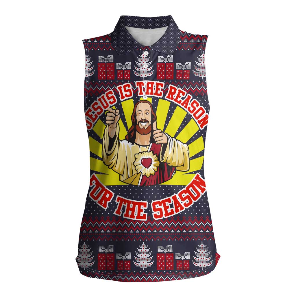 Jesus Is The Reason For The Season Christmas Women Sleeveless Polo Shirt Funny Xmas Holiday Patterns - Wonder Print Shop