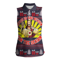 Jesus Is The Reason For The Season Christmas Women Sleeveless Polo Shirt Funny Xmas Holiday Patterns - Wonder Print Shop