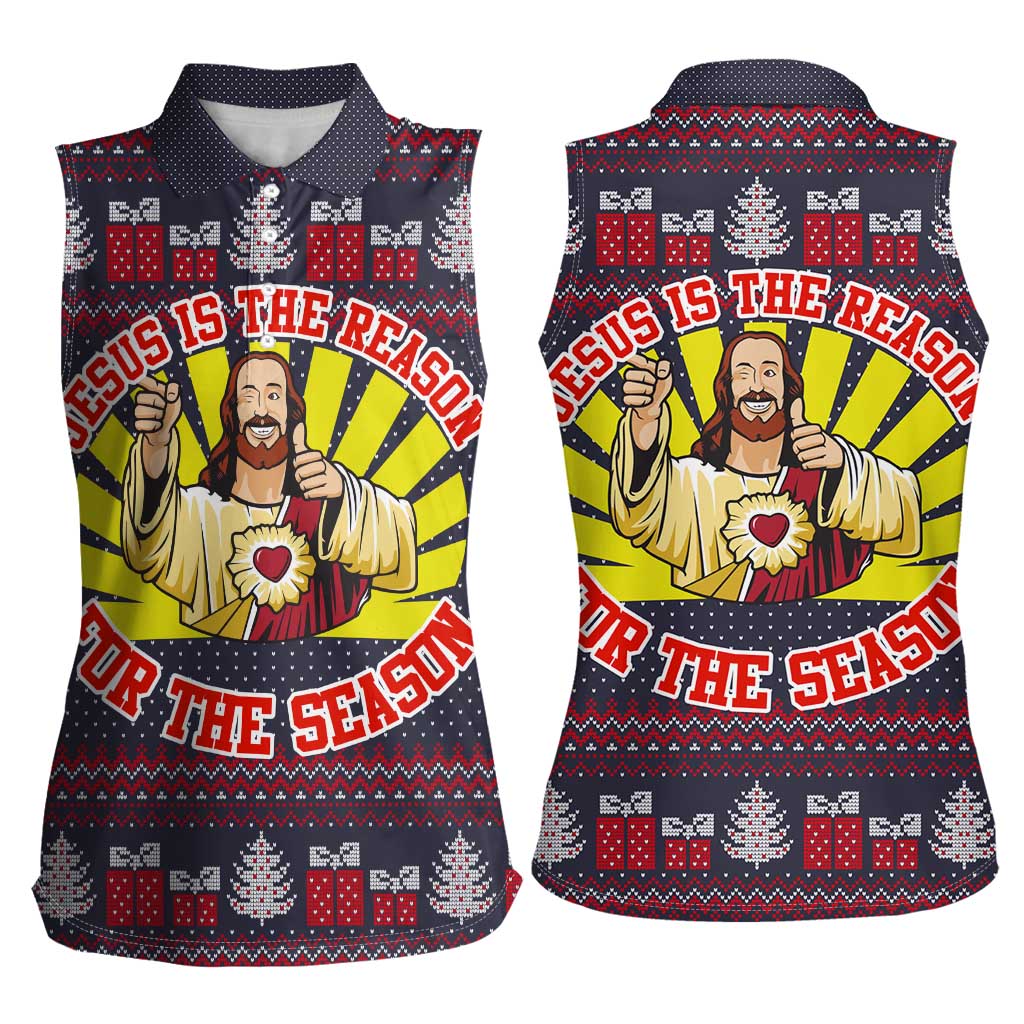 Jesus Is The Reason For The Season Christmas Women Sleeveless Polo Shirt Funny Xmas Holiday Patterns - Wonder Print Shop
