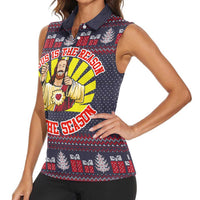 Jesus Is The Reason For The Season Christmas Women Sleeveless Polo Shirt Funny Xmas Holiday Patterns - Wonder Print Shop