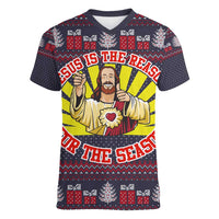 Jesus Is The Reason For The Season Christmas Women V-Neck T-Shirt Funny Xmas Holiday Patterns - Wonder Print Shop