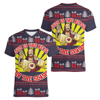 Jesus Is The Reason For The Season Christmas Women V-Neck T-Shirt Funny Xmas Holiday Patterns - Wonder Print Shop