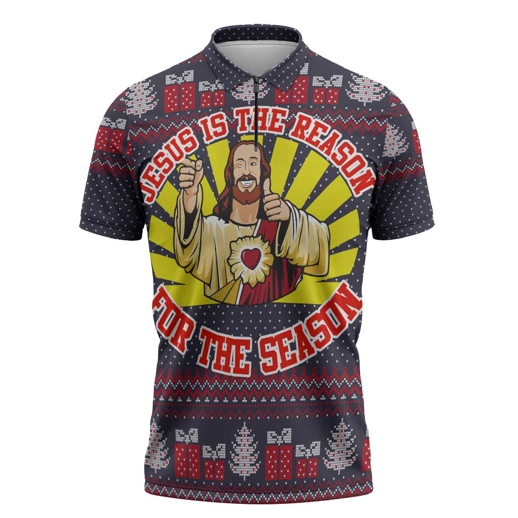 Jesus Is The Reason For The Season Christmas Zipper Polo Shirt Funny Xmas Holiday Patterns - Wonder Print Shop