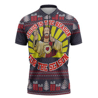 Jesus Is The Reason For The Season Christmas Zipper Polo Shirt Funny Xmas Holiday Patterns - Wonder Print Shop
