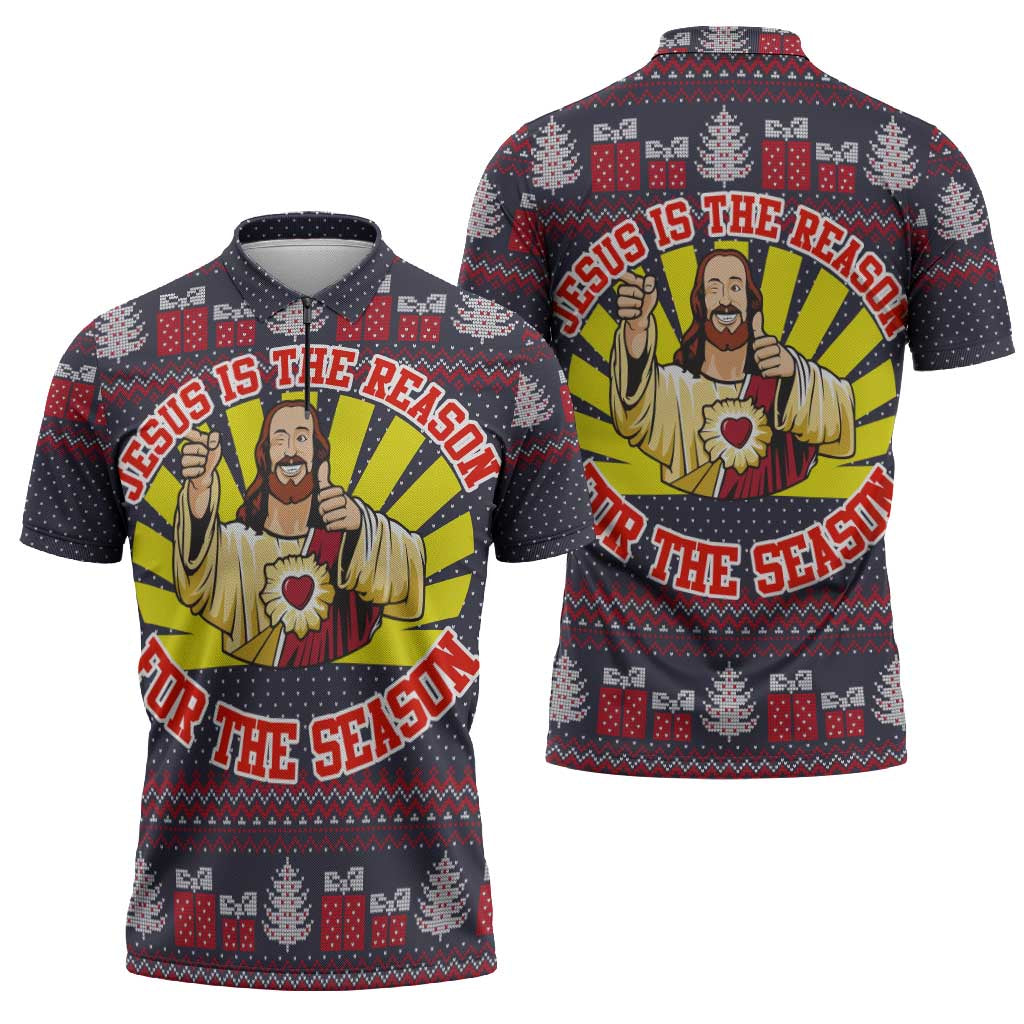 Jesus Is The Reason For The Season Christmas Zipper Polo Shirt Funny Xmas Holiday Patterns - Wonder Print Shop