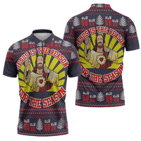 Jesus Is The Reason For The Season Christmas Zipper Polo Shirt Funny Xmas Holiday Patterns - Wonder Print Shop