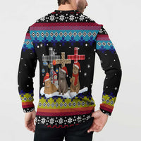 Jesus Is The Reason For The Season Christmas Button Sweatshirt Funny Xmas Holiday Patterns - Wonder Print Shop