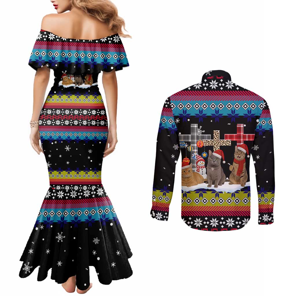 Jesus Is The Reason For The Season Christmas Couples Matching Mermaid Dress and Long Sleeve Button Shirt Funny Xmas Holiday Patterns - Wonder Print Shop