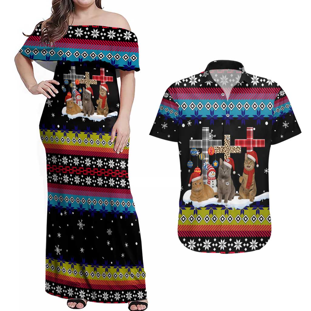 Jesus Is The Reason For The Season Christmas Couples Matching Off Shoulder Maxi Dress and Hawaiian Shirt Funny Xmas Holiday Patterns - Wonder Print Shop