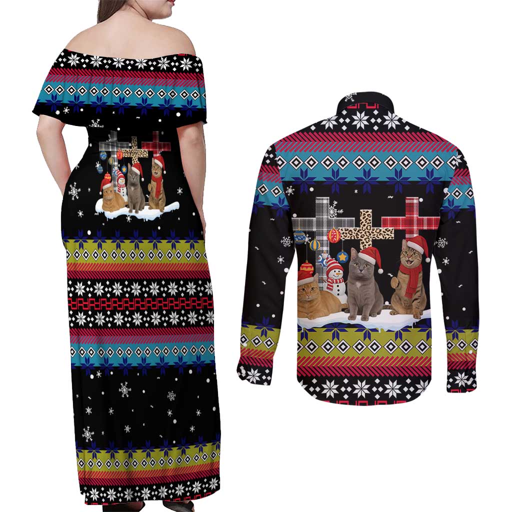 Jesus Is The Reason For The Season Christmas Couples Matching Off Shoulder Maxi Dress and Long Sleeve Button Shirt Funny Xmas Holiday Patterns - Wonder Print Shop