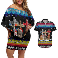 Jesus Is The Reason For The Season Christmas Couples Matching Off Shoulder Short Dress and Hawaiian Shirt Funny Xmas Holiday Patterns - Wonder Print Shop