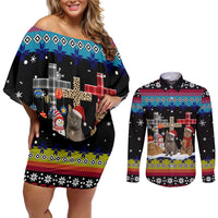 Jesus Is The Reason For The Season Christmas Couples Matching Off Shoulder Short Dress and Long Sleeve Button Shirt Funny Xmas Holiday Patterns - Wonder Print Shop