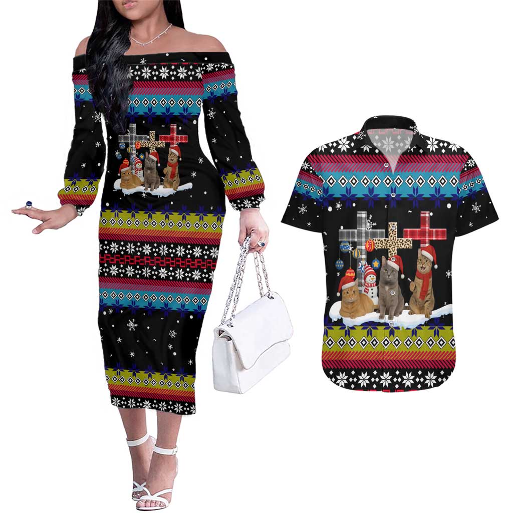Jesus Is The Reason For The Season Christmas Couples Matching Off The Shoulder Long Sleeve Dress and Hawaiian Shirt Funny Xmas Holiday Patterns - Wonder Print Shop