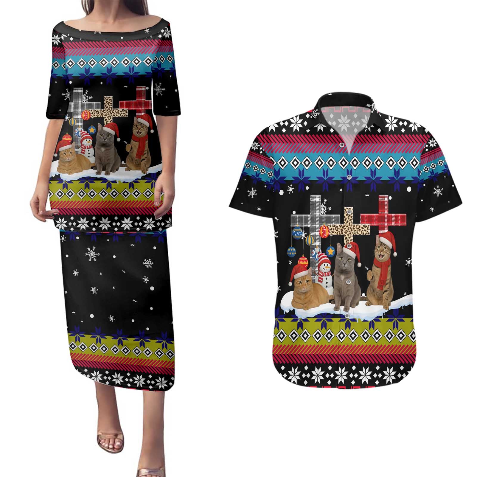 Jesus Is The Reason For The Season Christmas Couples Matching Puletasi and Hawaiian Shirt Funny Xmas Holiday Patterns - Wonder Print Shop