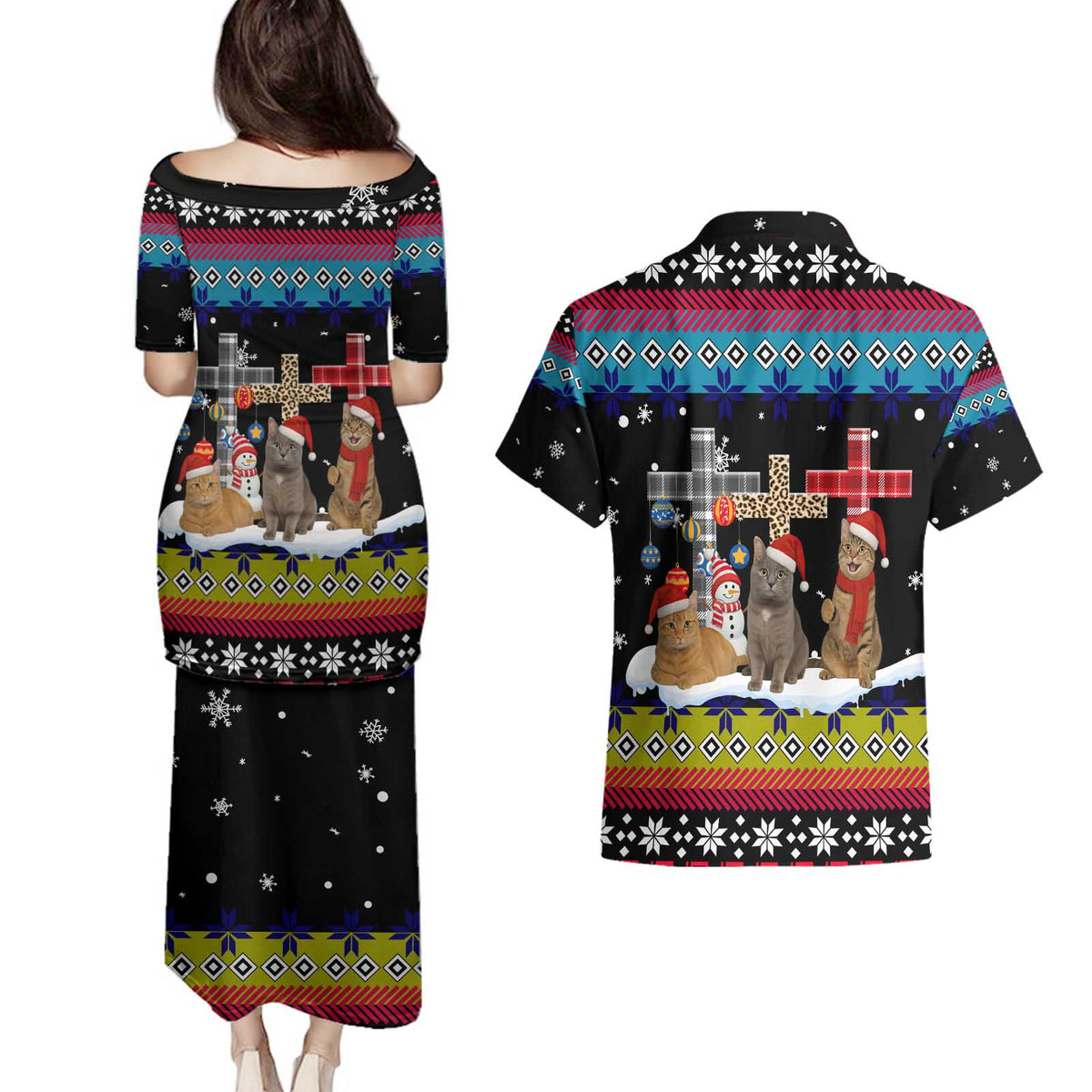 Jesus Is The Reason For The Season Christmas Couples Matching Puletasi and Hawaiian Shirt Funny Xmas Holiday Patterns - Wonder Print Shop