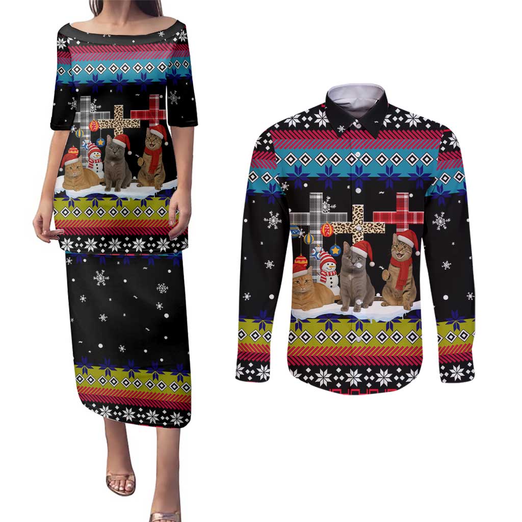 Jesus Is The Reason For The Season Christmas Couples Matching Puletasi and Long Sleeve Button Shirt Funny Xmas Holiday Patterns - Wonder Print Shop